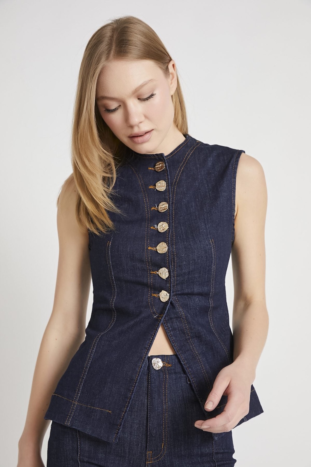 Denim Button-Front Vest