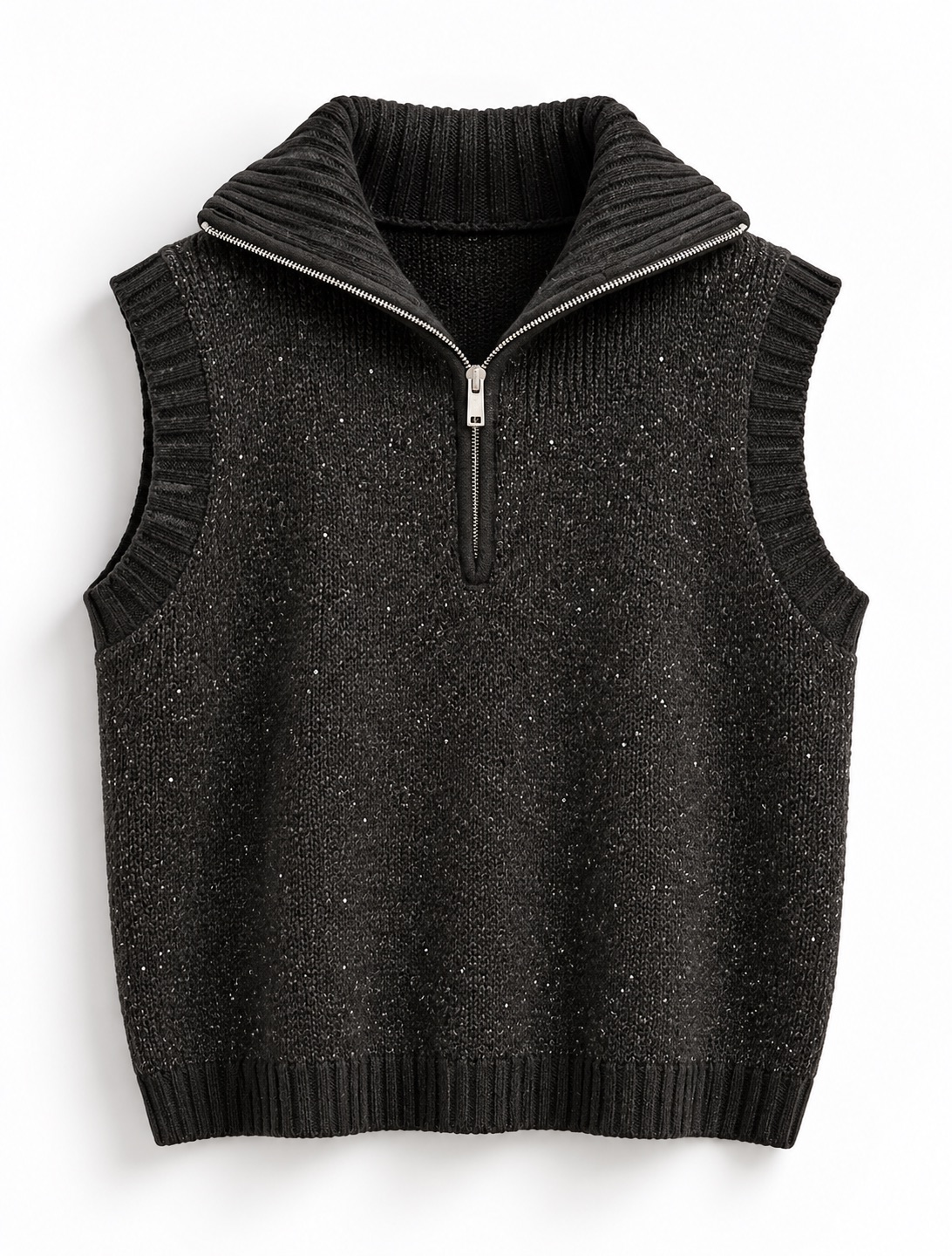 Speckled Knit Half-Zip Vest 2
