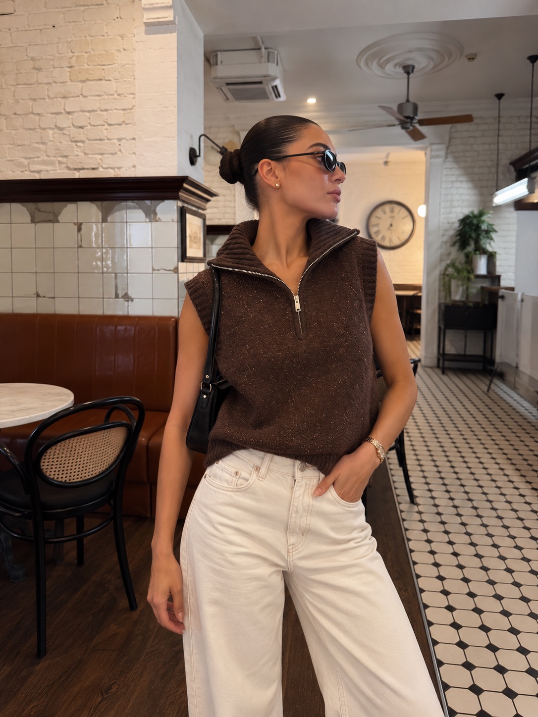 Speckled Knit Half-Zip Vest