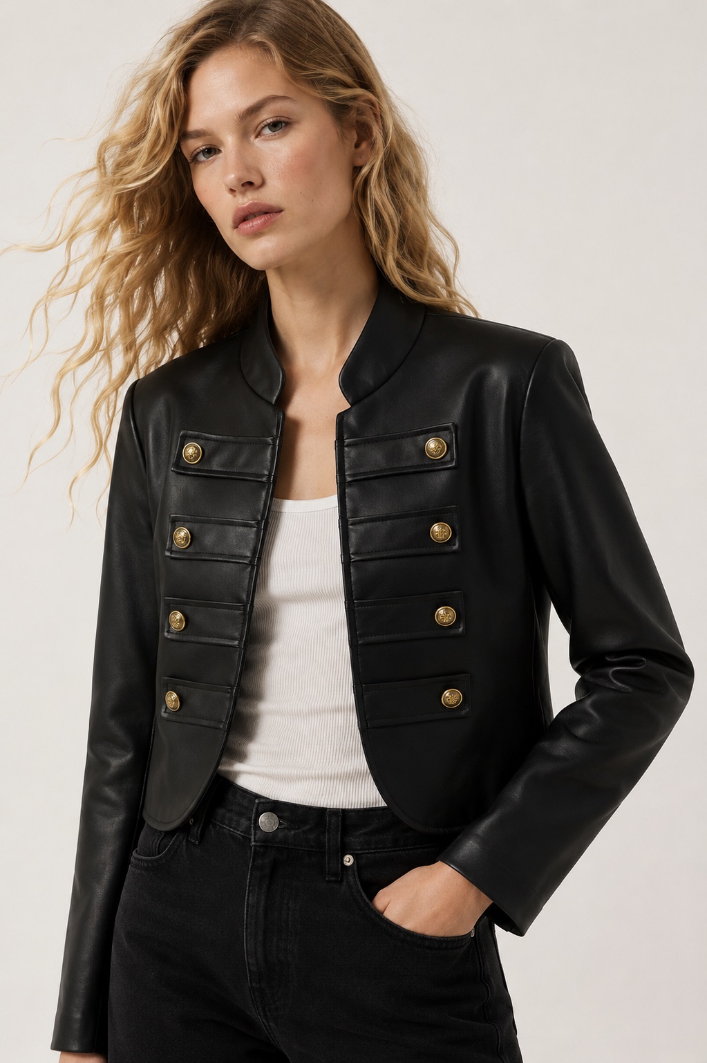 Leather-Effect Cropped Blazer