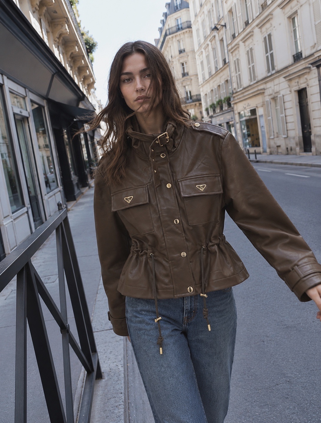 Cropped Leather-Effect Jacket