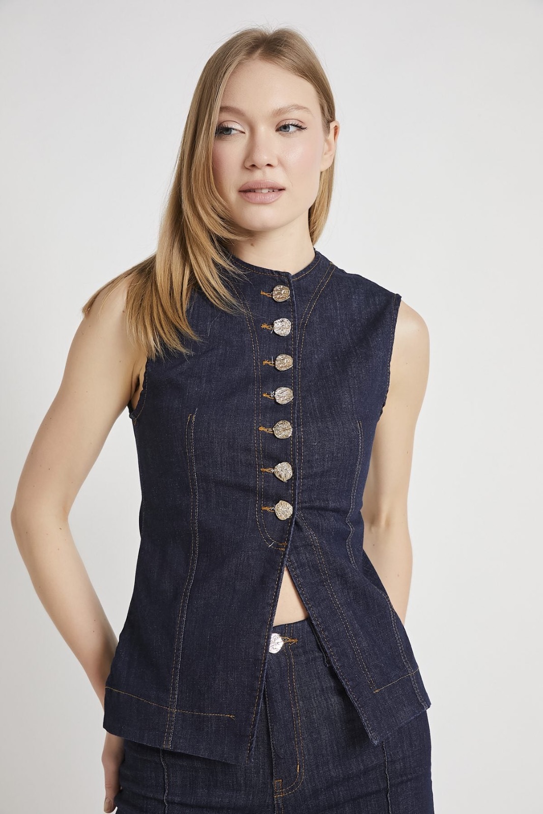 Denim Button-Front Vest 2