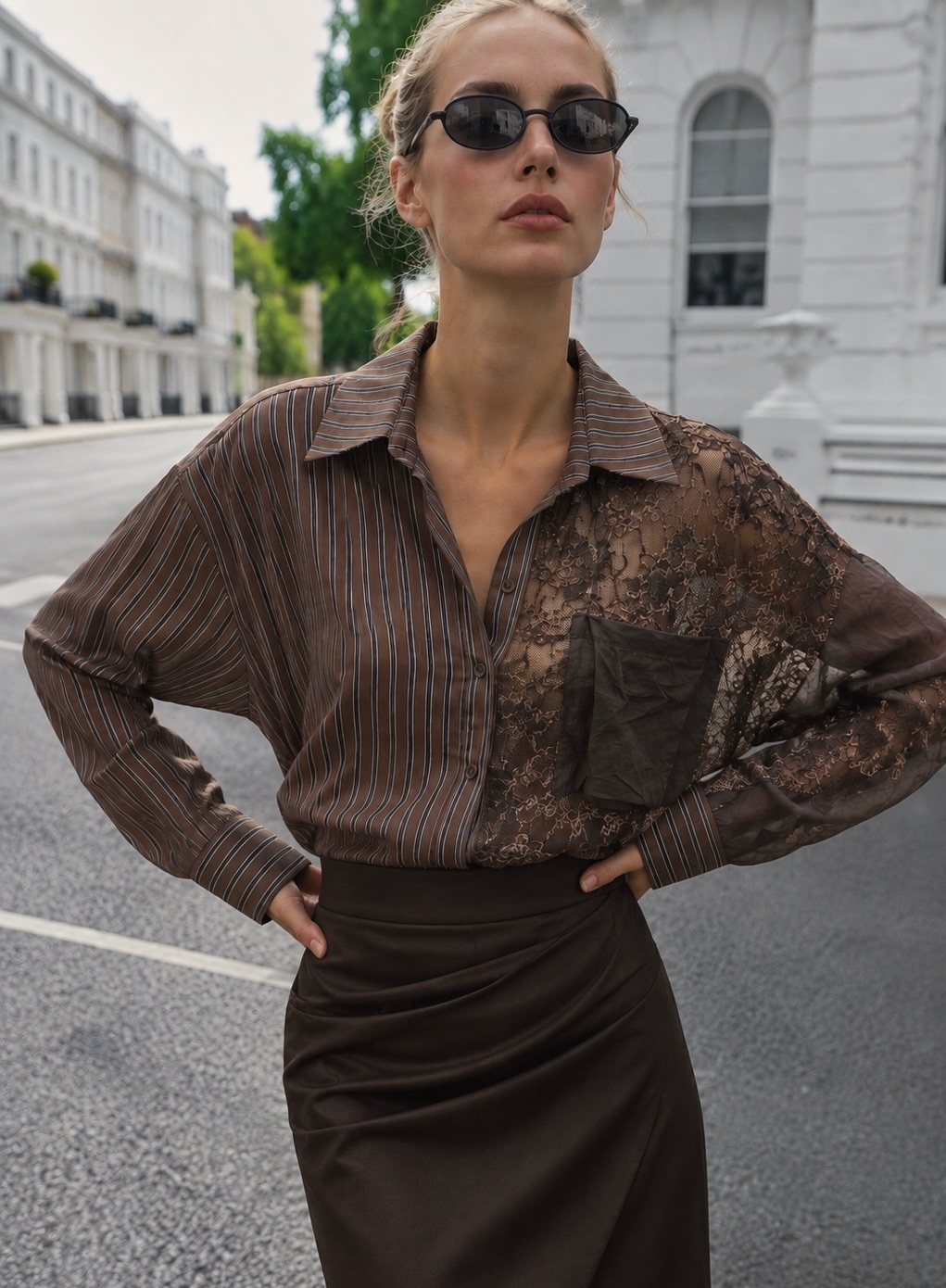 Lace & Striped Panel Shirt