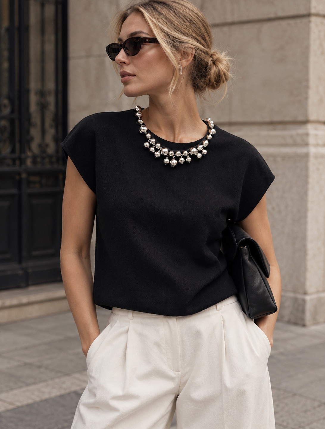 Beaded Neckline Knit Top
