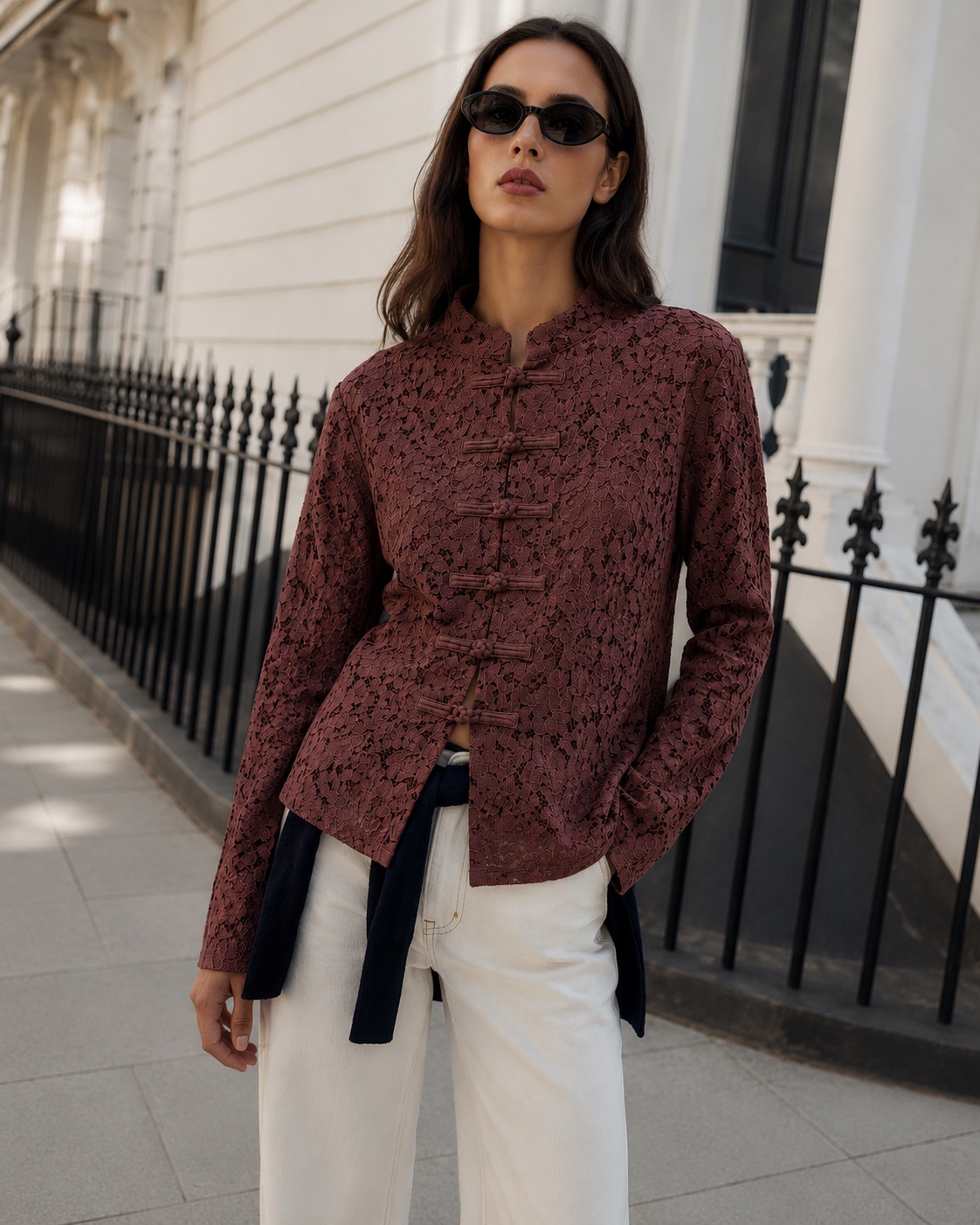 Lace Mandarin-Collar Shirt