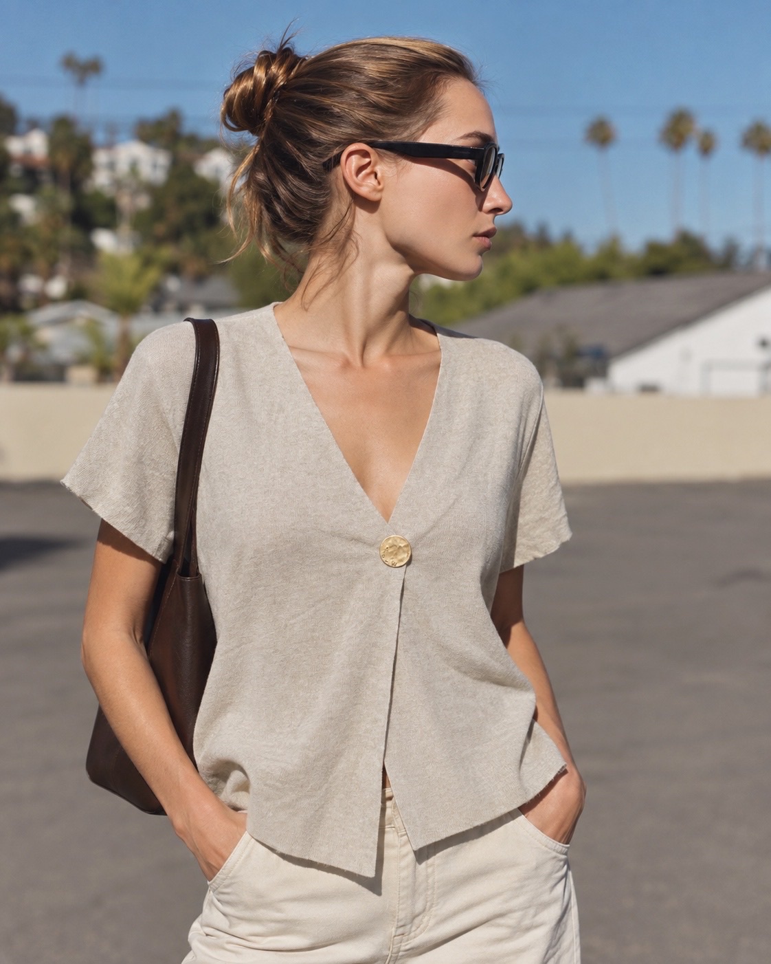 Short-Sleeve V-Neck Cardigan