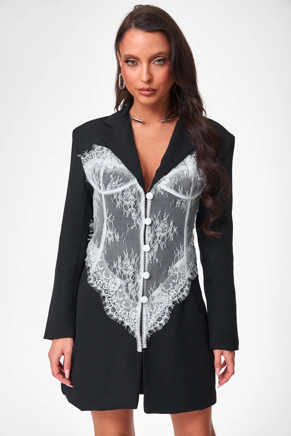 Lace Panel Blazer Dress 2