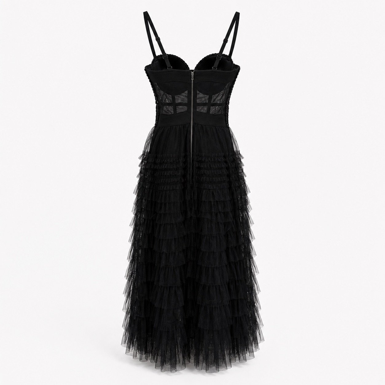 Black Corset Ruffle Maxi Dress 3