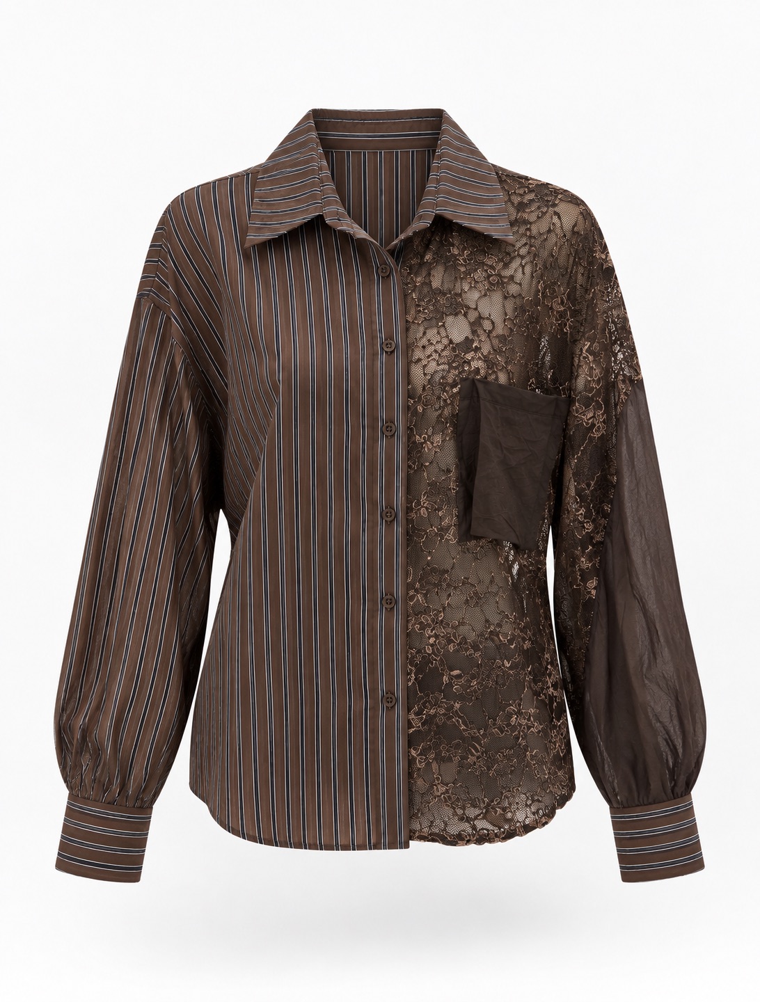 Lace & Striped Panel Shirt 2
