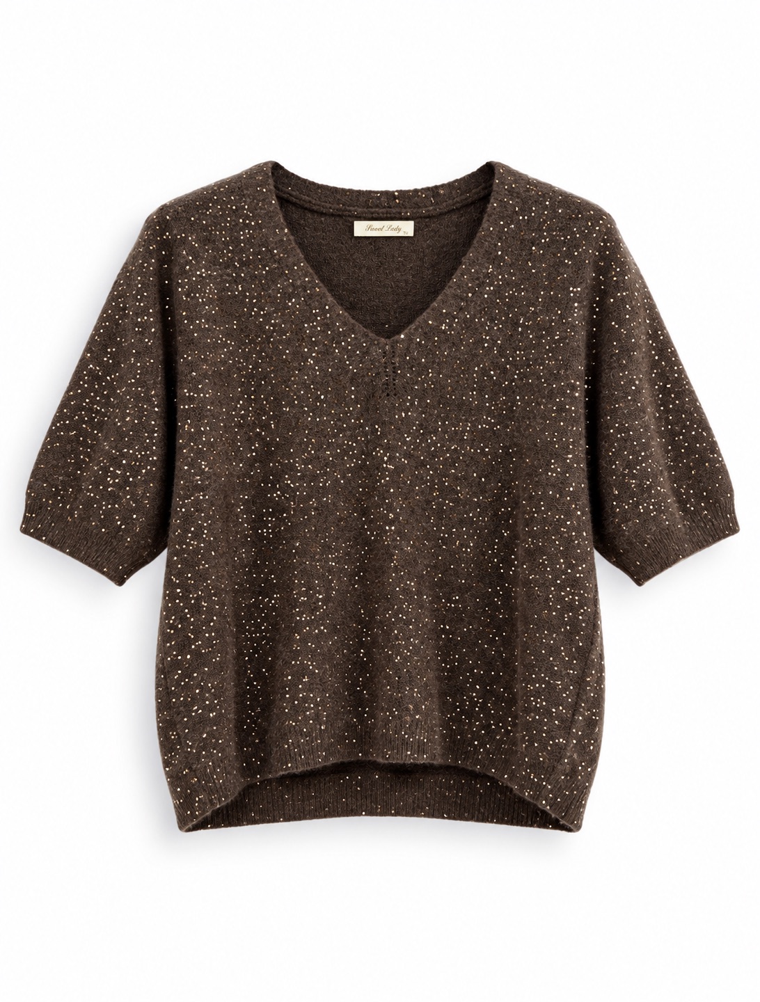 Sequin V-Neck Knit Top 2
