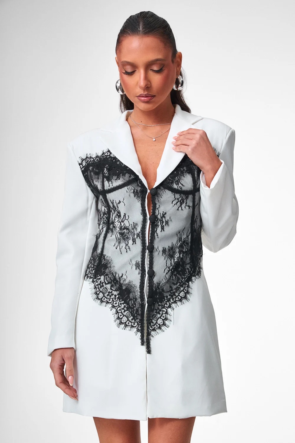 Lace Panel Blazer Dress 6
