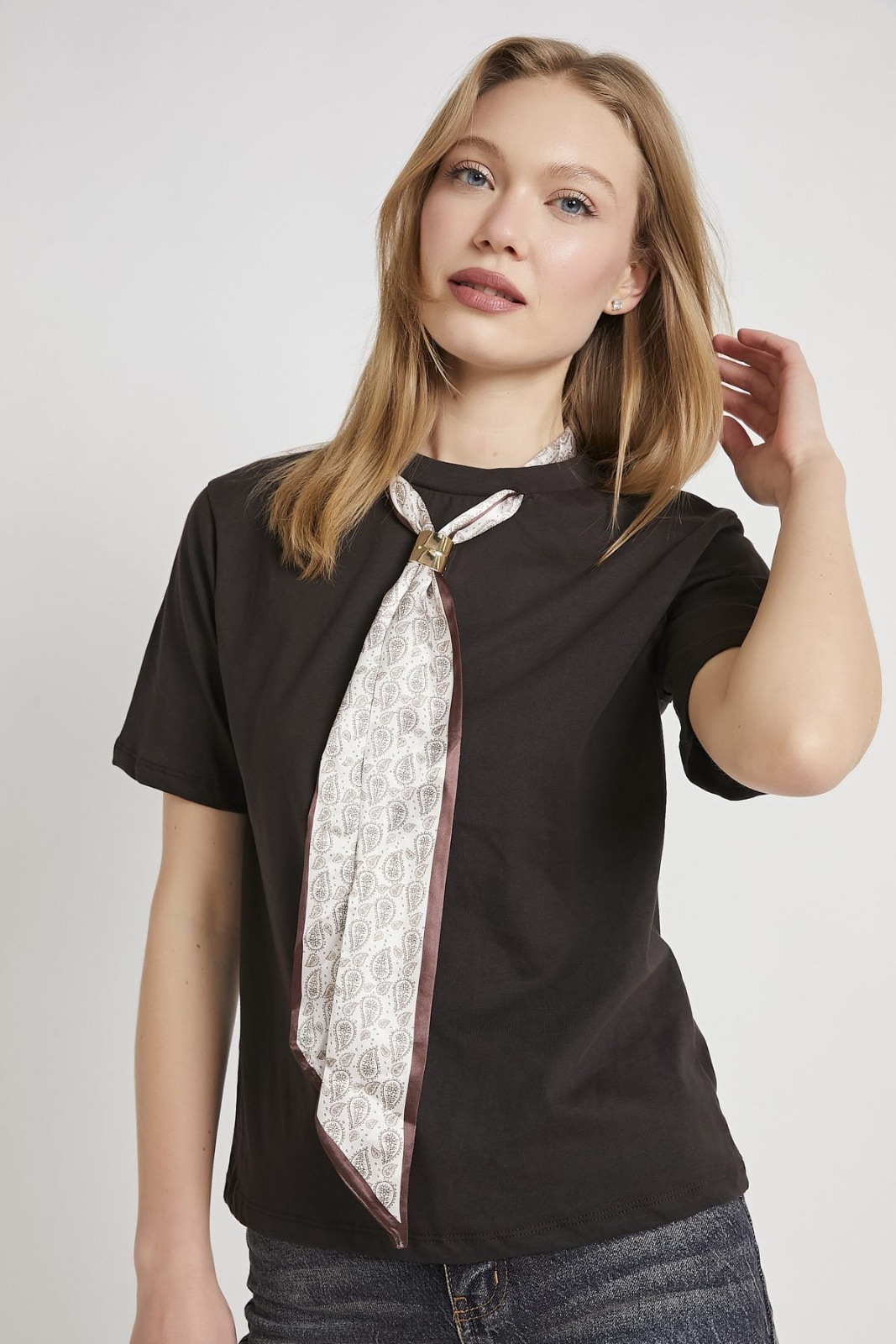 Short-Sleeve T-Shirt with Paisley Scarf Detail